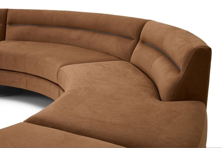 Closer view of fabric on Curved brown Menio Park Sectional sofa