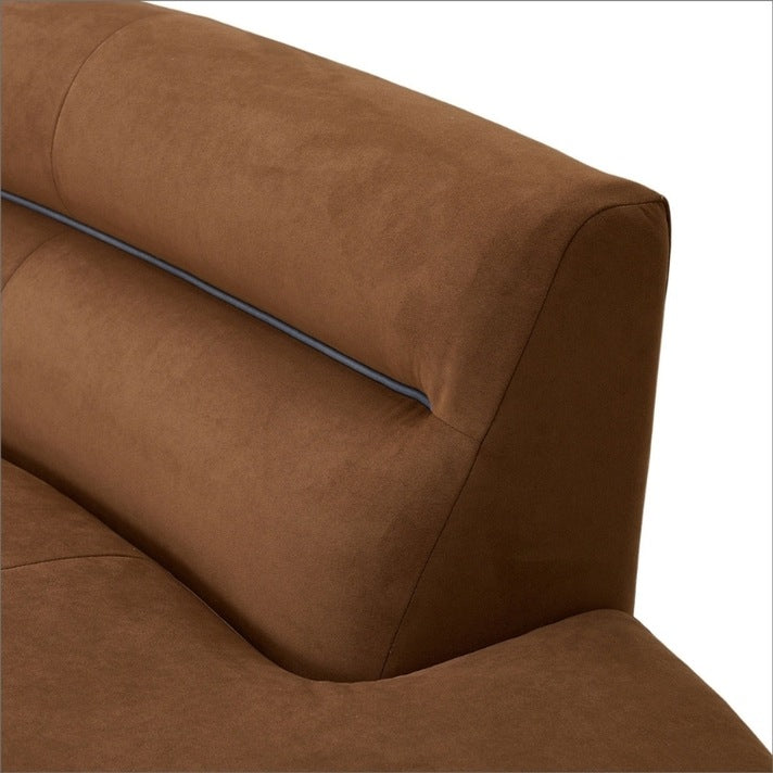 View of pillow back on brown Menlo Park Sectional sofa.