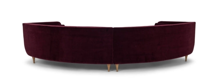  Backside of Menlo Park Sofa in Maroon leather sectional sofa on a white background