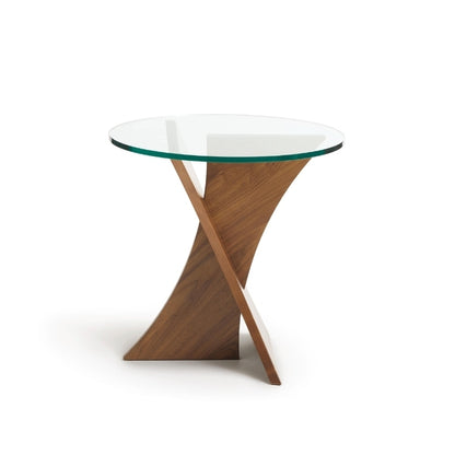 Planes Round Glass Top End Table side view