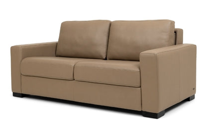 Brown two seat leather sofa bed  
