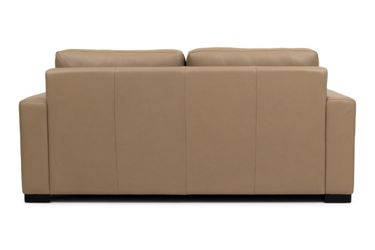 Back view of Tan leather 2 seat sofa