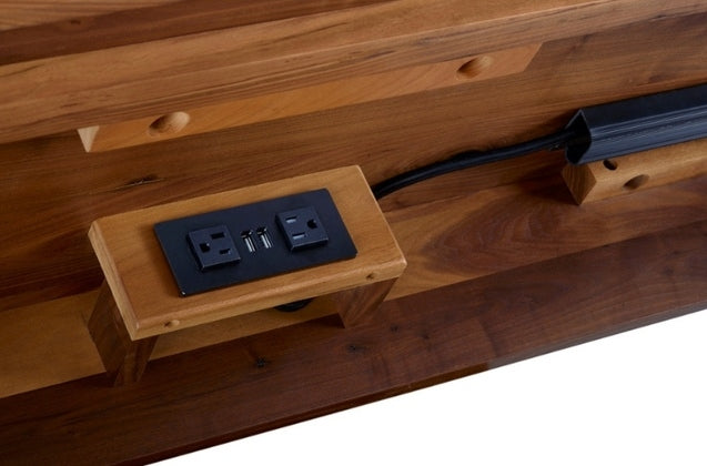 Rustic Walnut Gathering Island plugs and charging ports