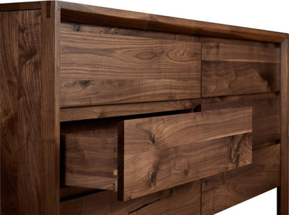 Rustic Walnut Dresser close up open drawer