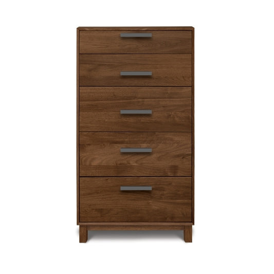 Savoy 5-Drawer Narrow Chest in Natural Walnut head on