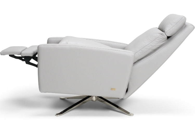 Gray recliner chair with a modern design on a white background