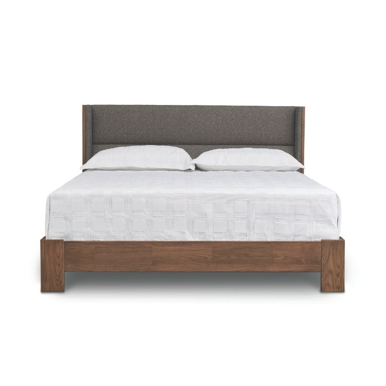 Sloane Bed with Legs in walnut and Grade B Slate fabric upholstery front view 