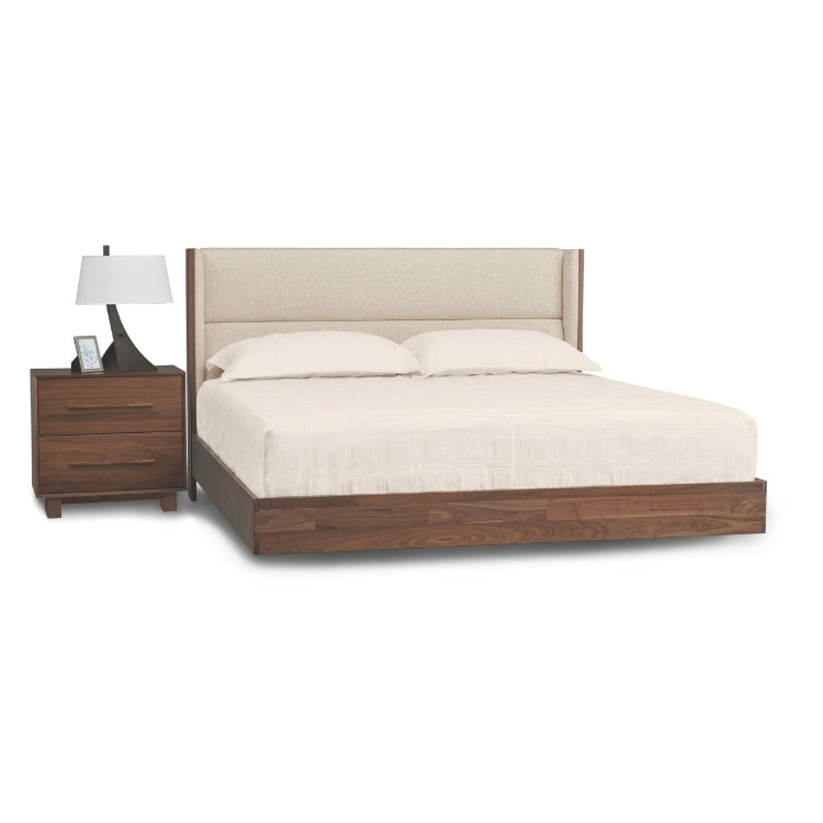 Sloane Floating Bed in and Grade B Hemp fabric upholstery walnut with 2 drawer nightstand
