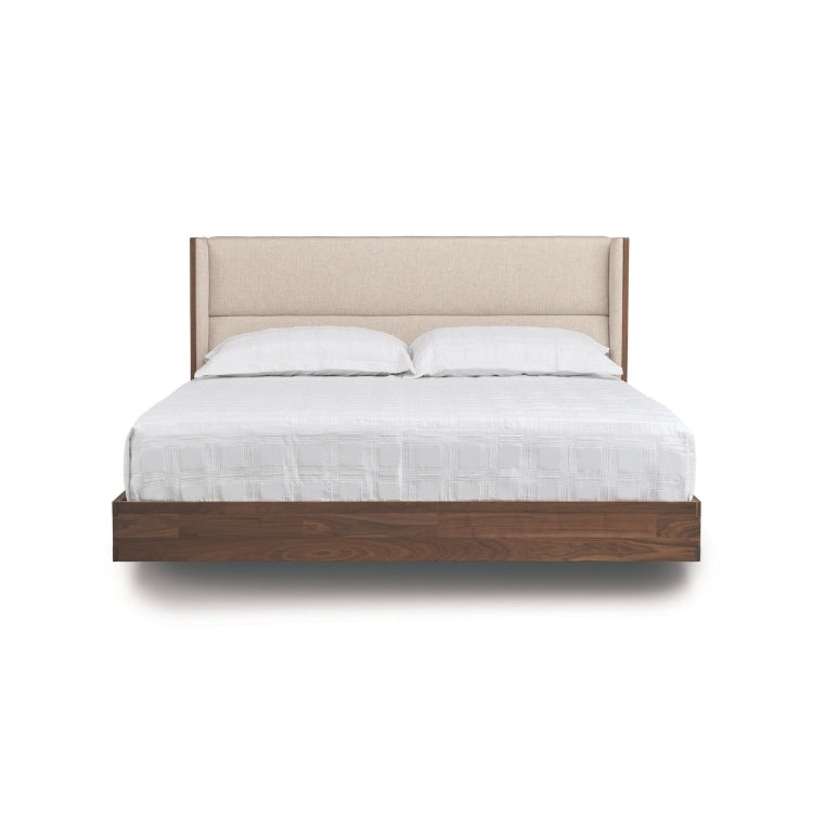Sloane Floating Bed with Grade B Hemp fabric upholstery in walnut front view