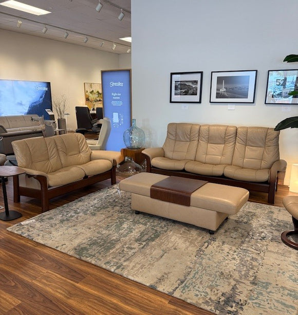 Clearance Package:  (1) Stressless 3 Seat Highback Sofa + (1) Stressless 2 Seat Lowback Loveseat