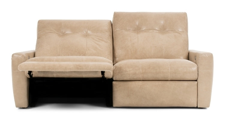 Beige sectional sofa with 1 seat in recline position