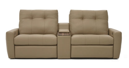 Beige reclining sofa with cup holders  2 theater seats 