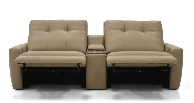 Beige sectional sofa with two reclining theater seats