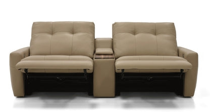 Beige sectional sofa with two reclining theater seats