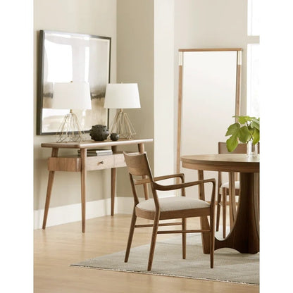 Walnut Grove Floor Mirror in dining room with table, chairs, and console