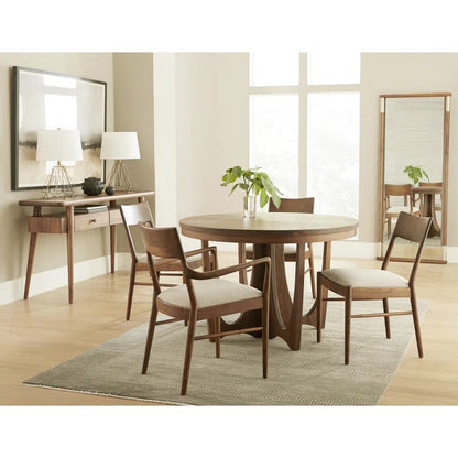 Walnut Grove Floor Mirror in dining room with table, chairs, console, and rug