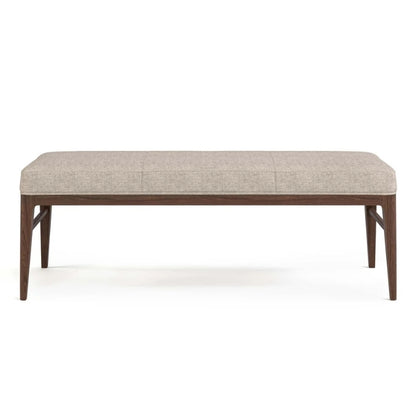 Beige upholstered bench with wooden legs 