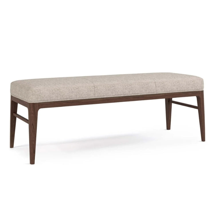 Beige upholstered bench with wooden legs