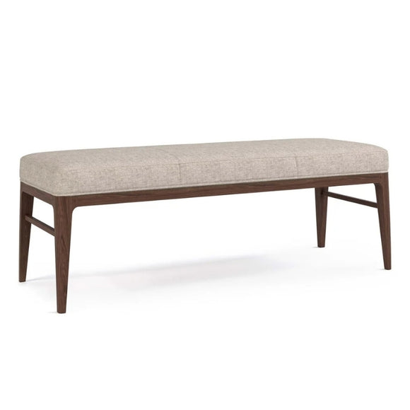 Beige upholstered bench with wooden legs