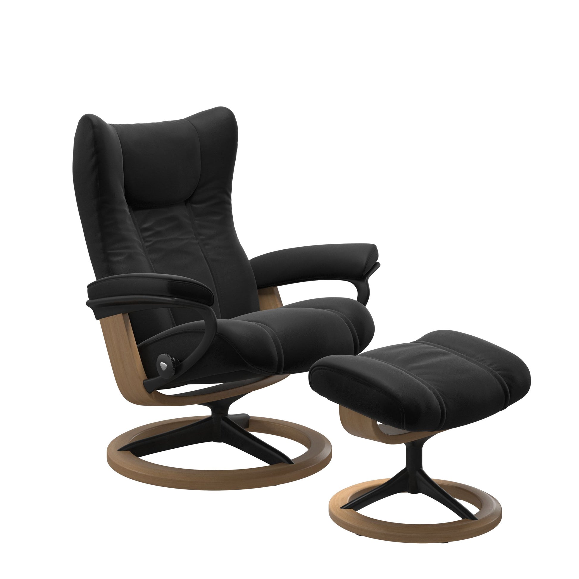 Paloma Black recliner chair with ottoman black matte metal and wooden oak round frame