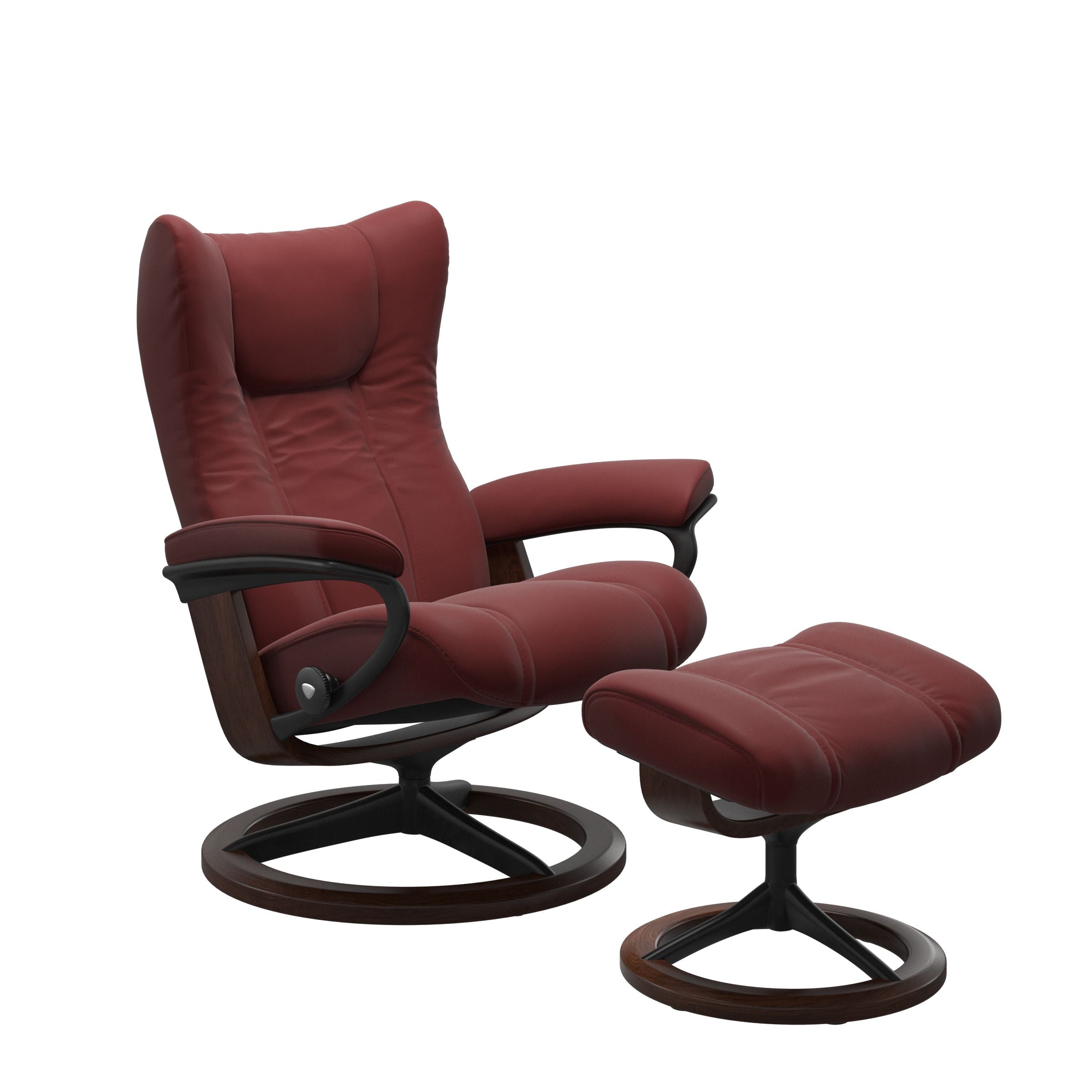 Stressless Wing Medium Recliner and Ottoman with Signature Base Matte Black