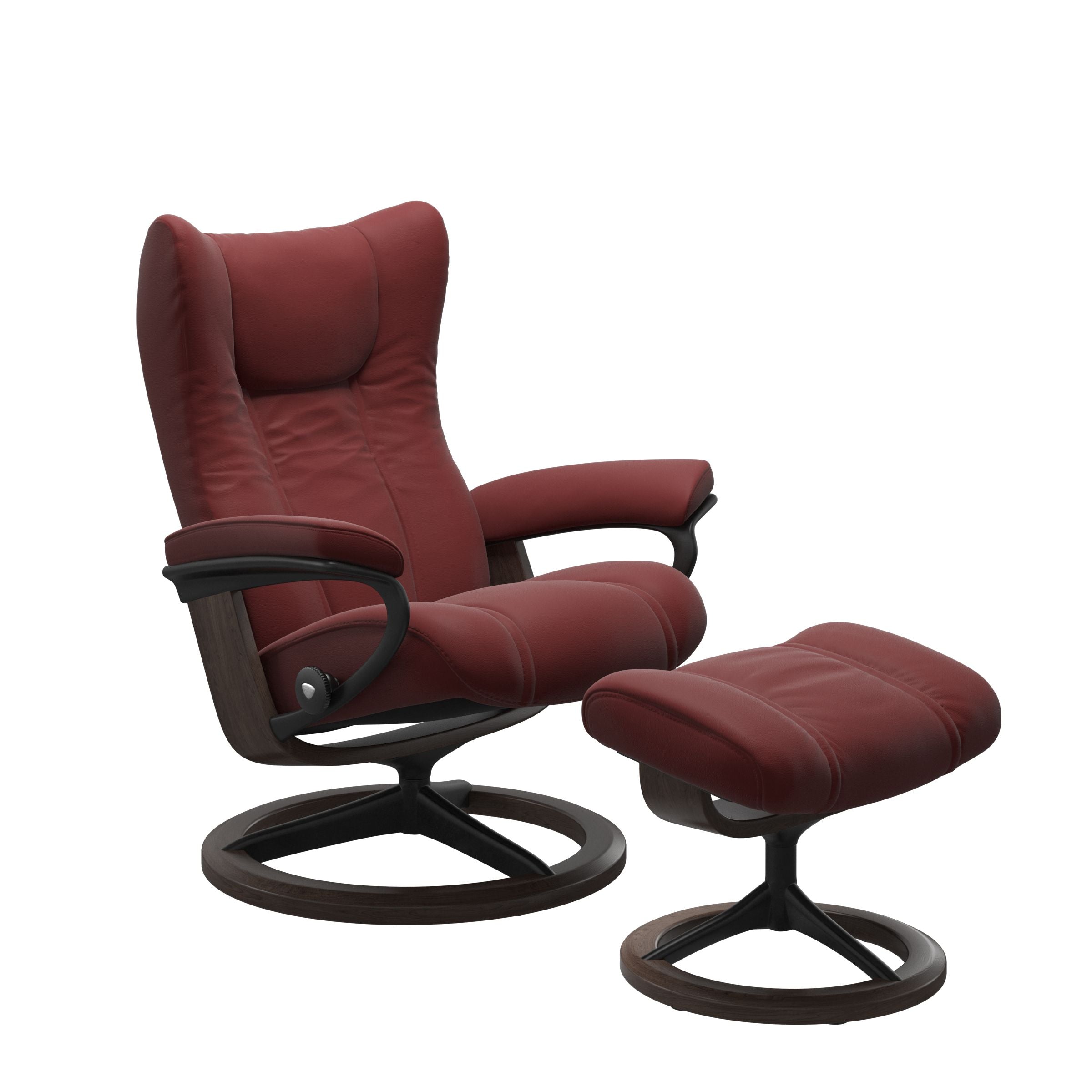 Stressless Wing Medium Recliner and Ottoman with Signature Base Matte Black
