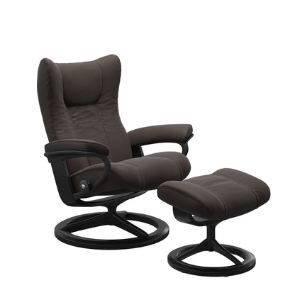 Paloma Chestnut recliner chair with ottoman black matte metal and wooden black round frame