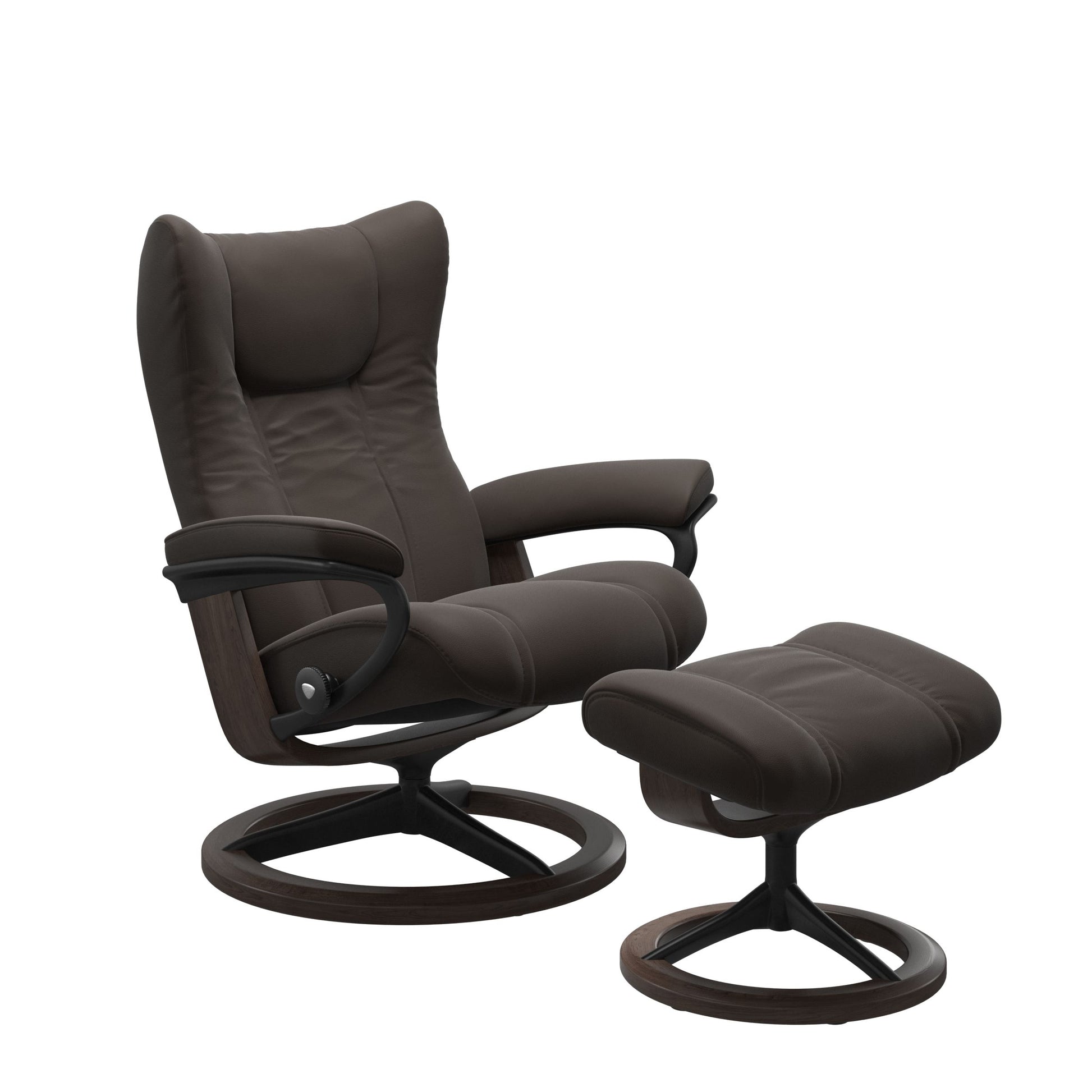 Paloma Chestnut recliner chair with ottoman black matte metal and wooden wenge round frame
