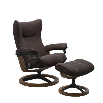 Paloma Chocolate recliner chair with ottoman black matte metal and wooden teak round frame