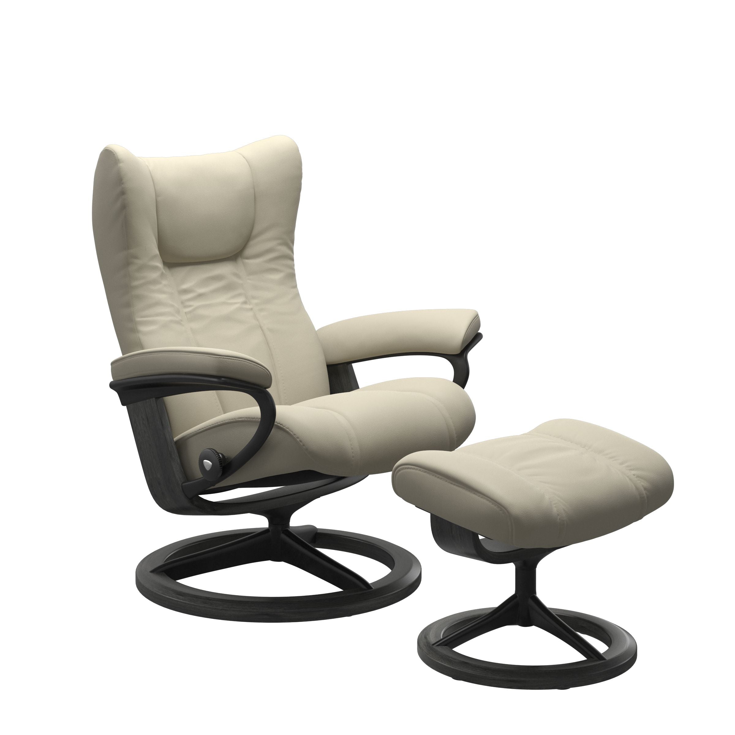 Stressless Wing Small Recliner and Ottoman with Signature Base Matte Black