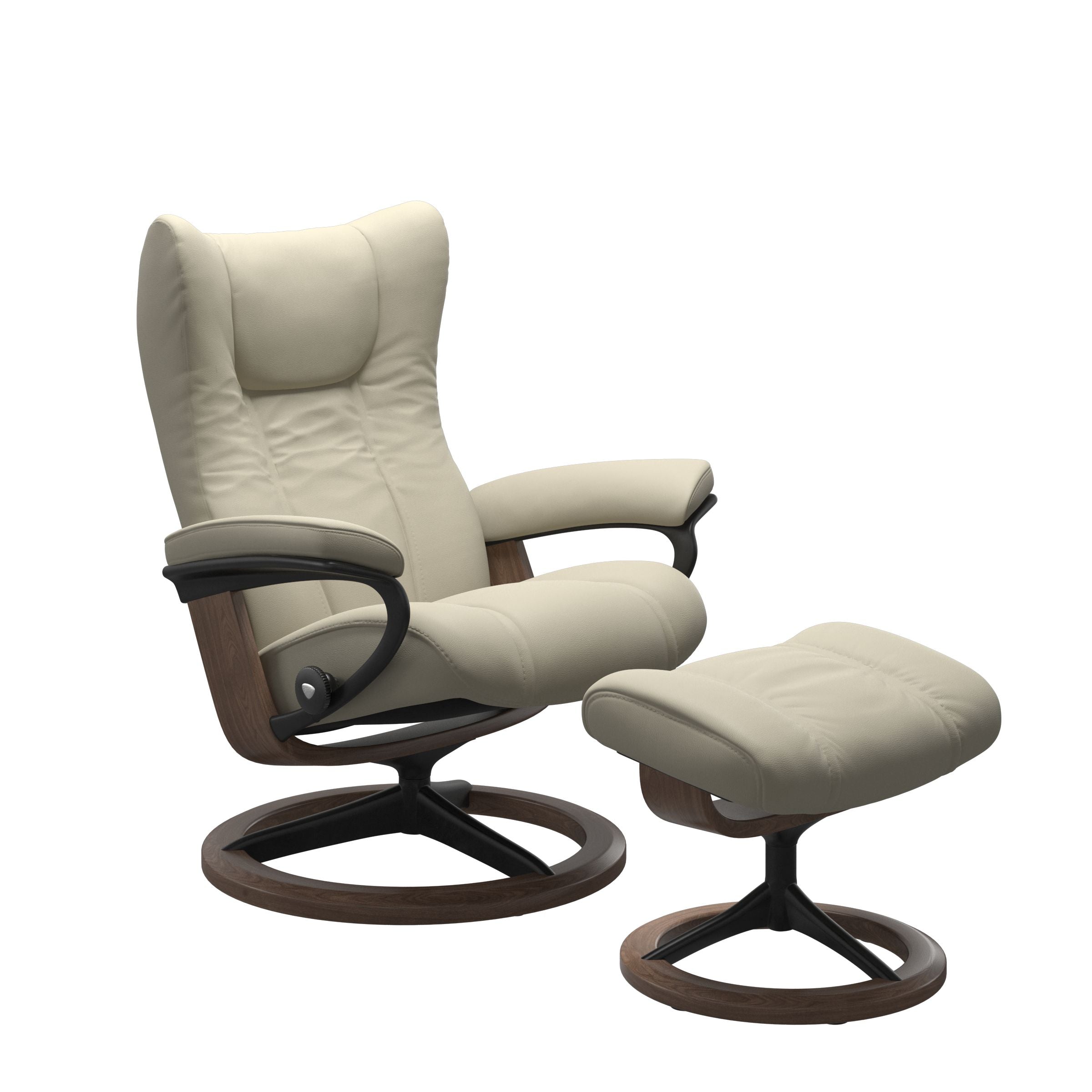 Stressless Wing Medium Recliner and Ottoman with Signature Base Matte Black