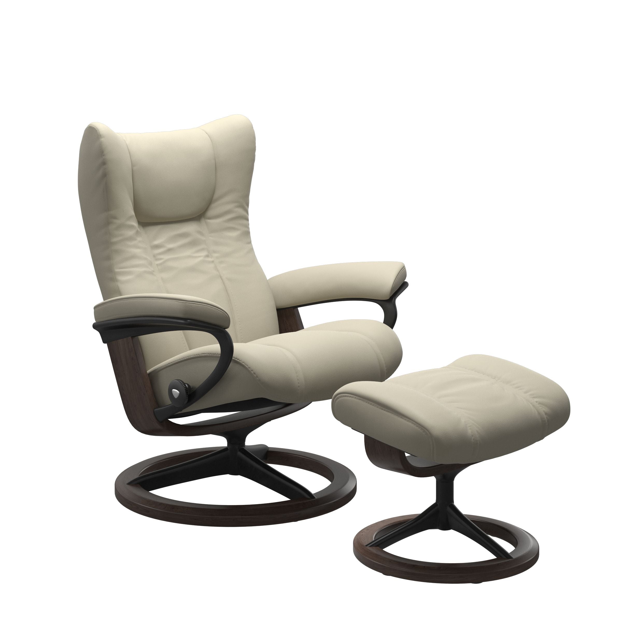 Stressless Wing Medium Recliner and Ottoman with Signature Base Matte Black