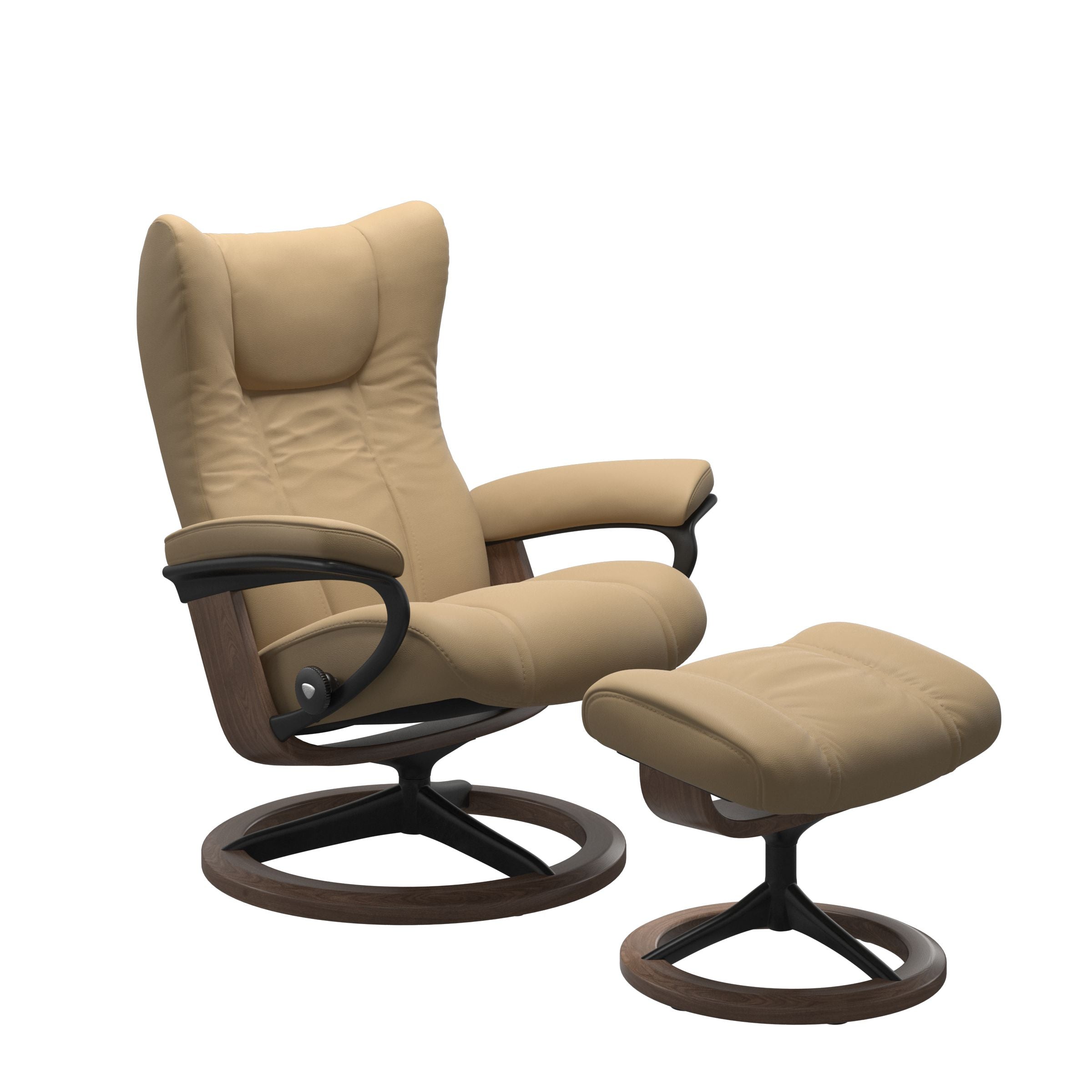 Stressless Wing Small Recliner and Ottoman with Signature Base Matte Black