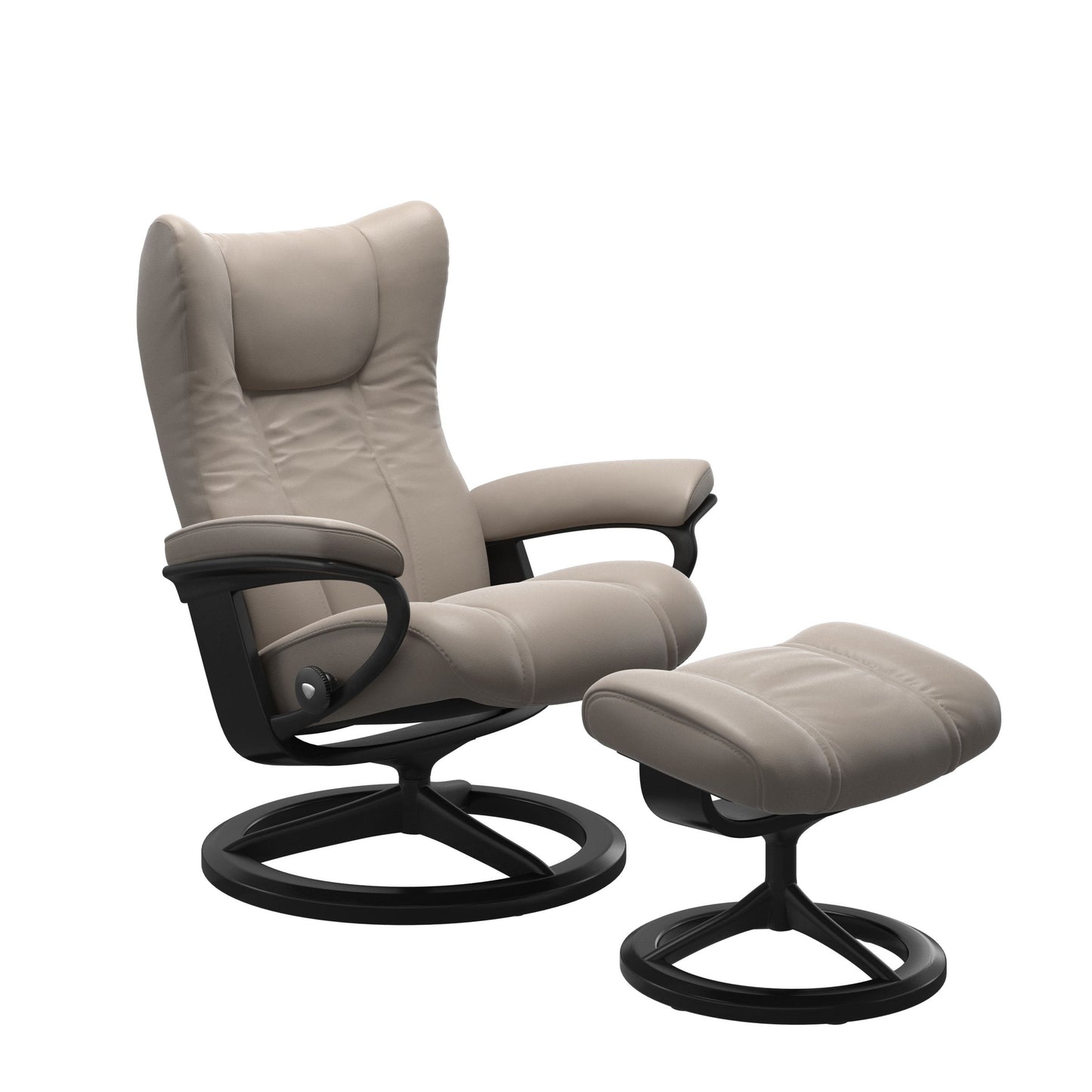 Dark Mushroom recliner chair with ottoman black matte metal and wooden balck round frame