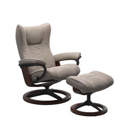 Dark Mushroom recliner chair with ottoman black matte metal and wooden brown round frame