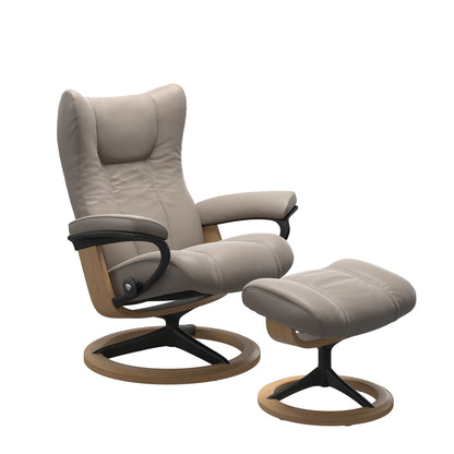 Dark Mushroom recliner chair with ottoman black matte metal and wooden oak round frame