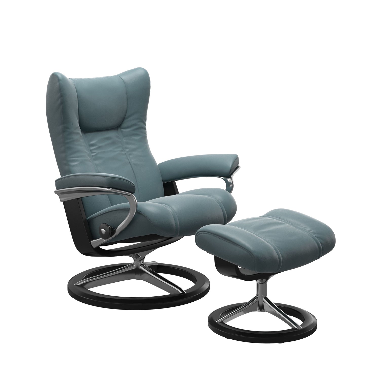 Stressless Wing Small Recliner in Paloma Dark Mushroom and Ottoman with Classic Base in black