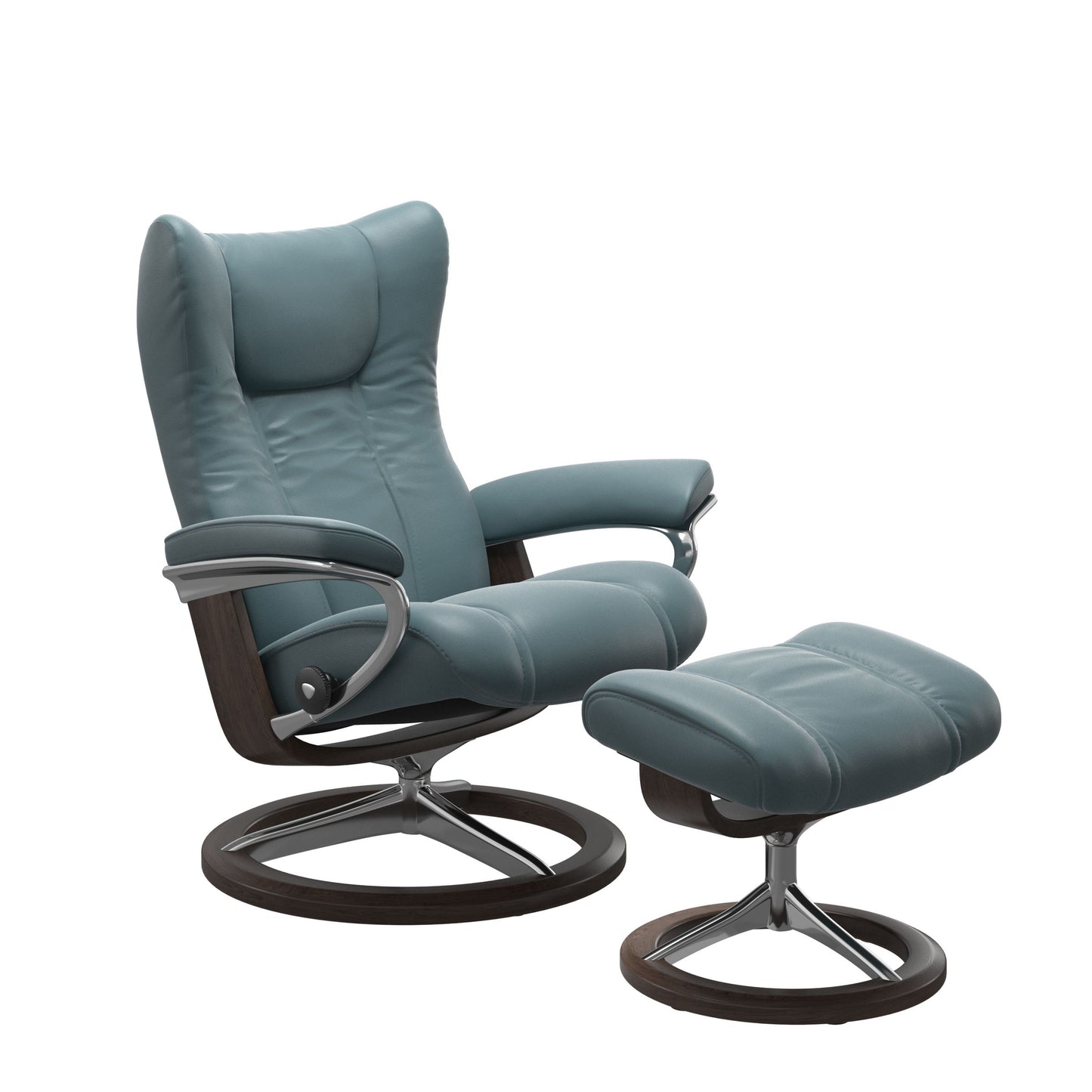 Stressless Wing Small Recliner in Paloma Dark Mushroom and Ottoman with Classic Base in wenge