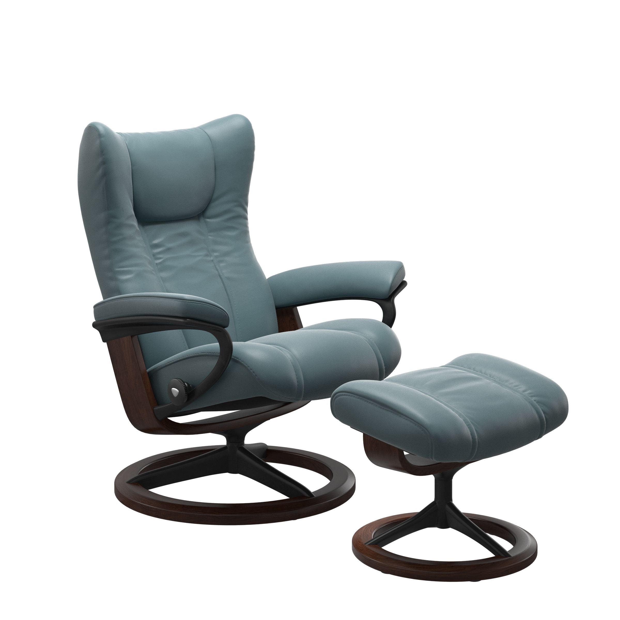 Stressless Wing Medium Recliner and Ottoman with Signature Base Matte Black