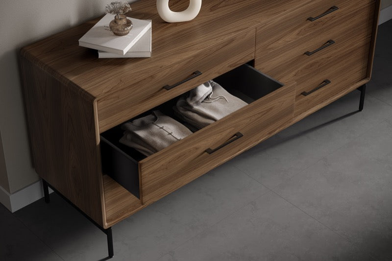 Linq 6-Drawer Chest drawer open with clothes
