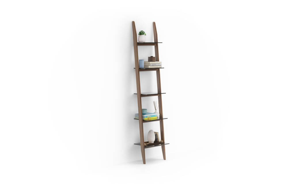5701 Single Leaning Shelf in Natural Walnut with books