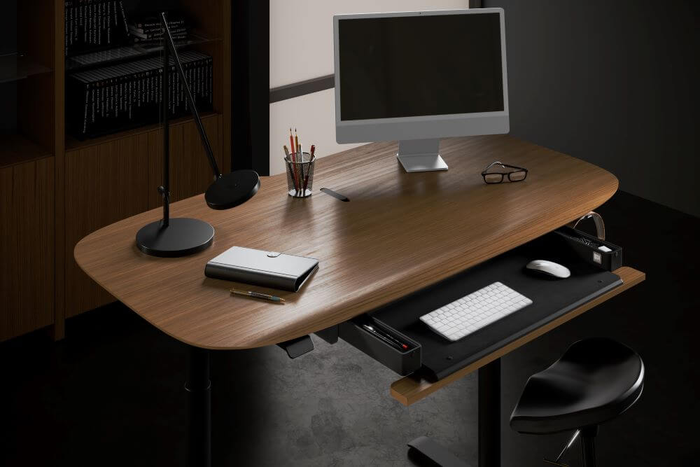 Soma 6359 Lift Desk Drawer in Natural Walnut with Lift desk and computer