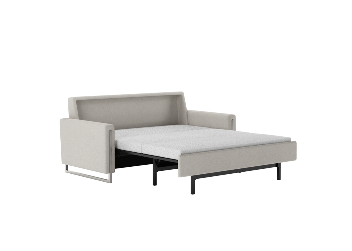 Sulley Leather Comfort Sleeper pulled out into a bed 