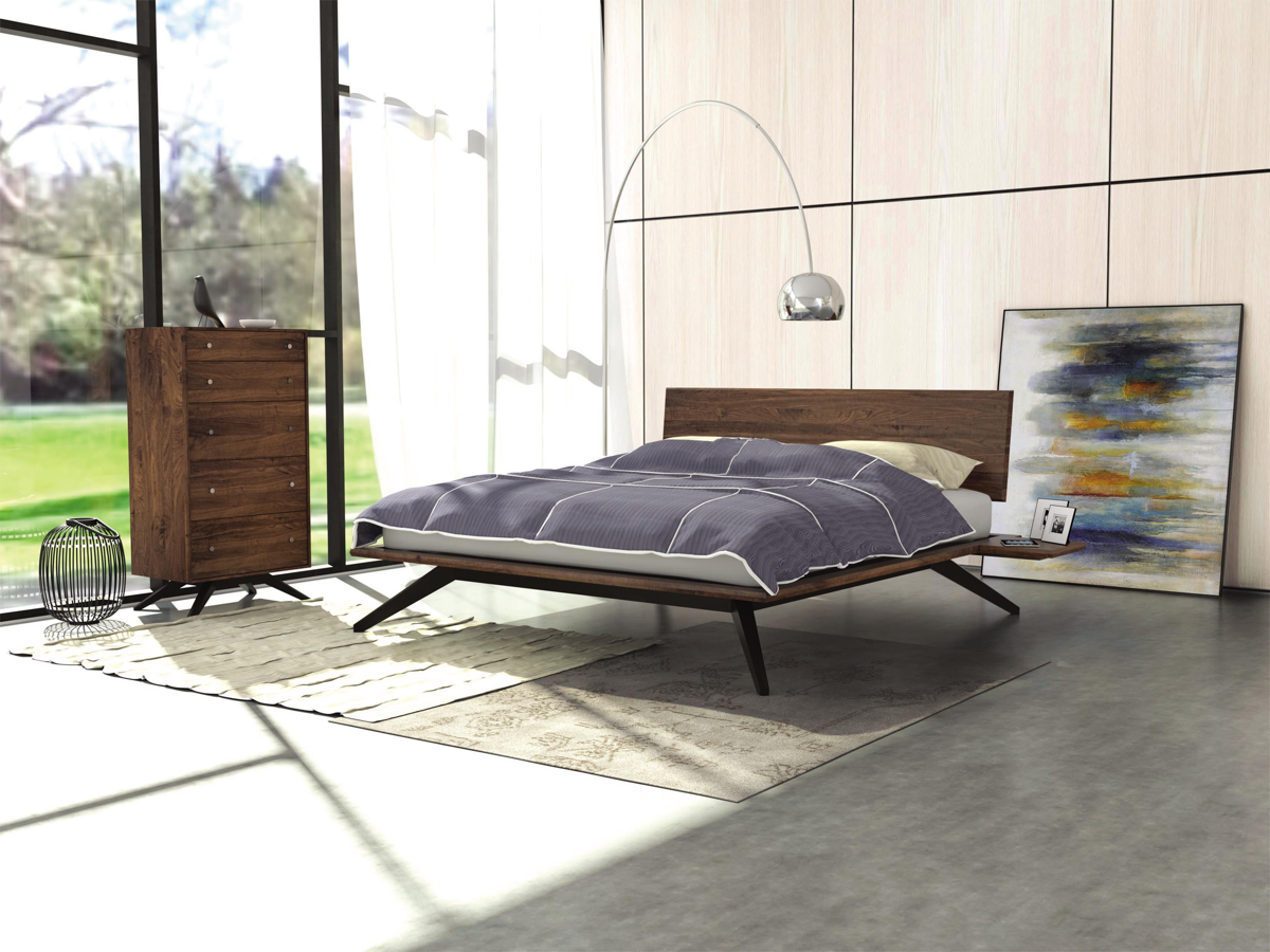 Astrid Bed with 1 Headboard Panel in walnut in decorated room with dresser 