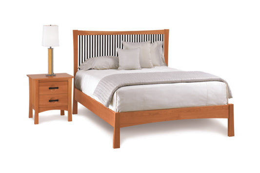 Berkeley Bed in cherry with 2 drawer nightstand, angle view