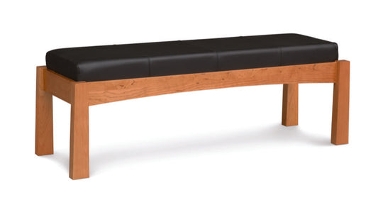 Berkeley Bench in cherry with leather upholstery, angle view