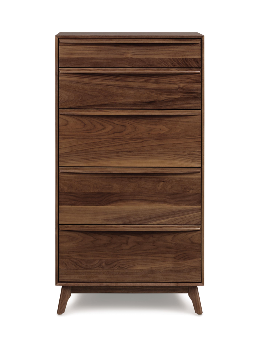 Catalina 5 Drawer Wide Dresser in walnut, front view