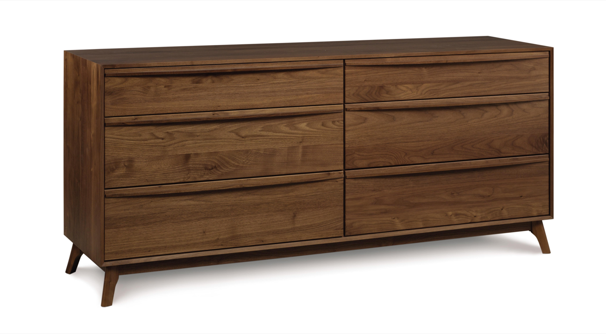 Catalina 6 Drawer Dresser in walnut, angled view