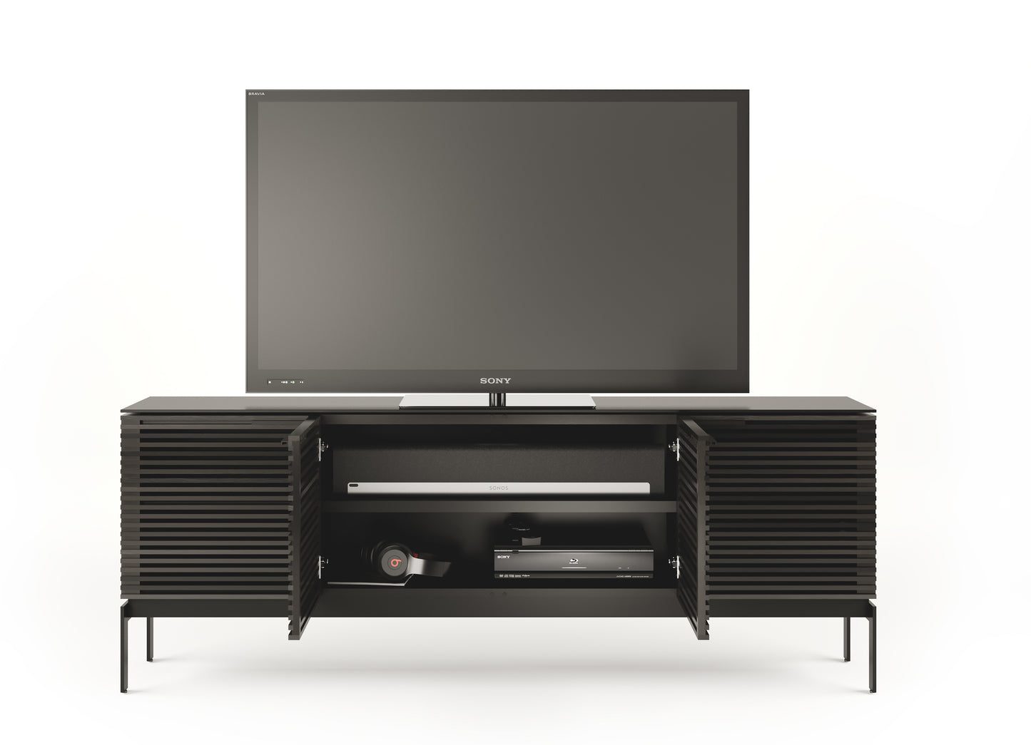 Corridor 7129 Console Black with 2 cabinet doors open