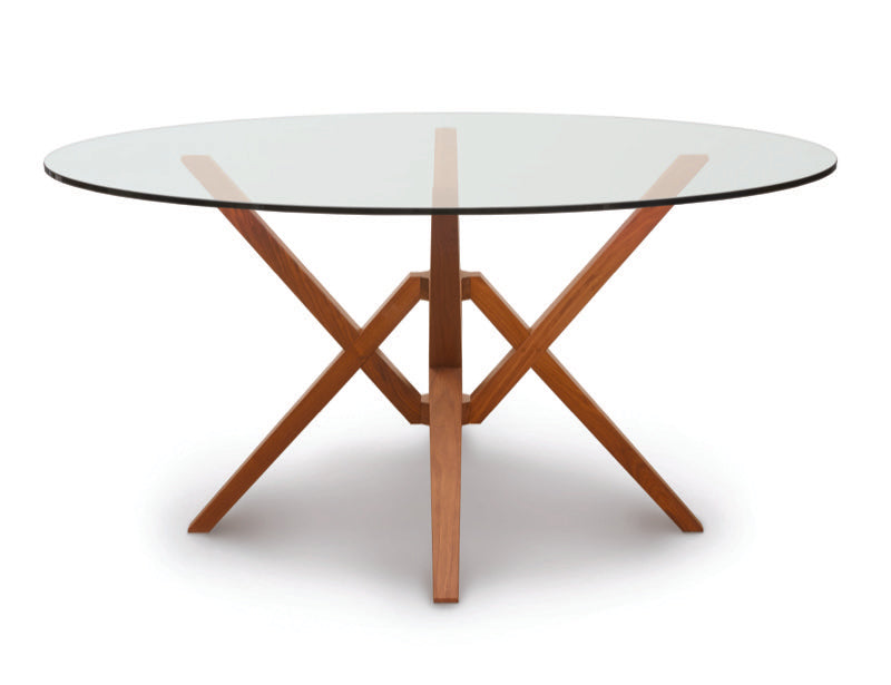 Exeter 60in Round Glass Top Table Head On Cherry